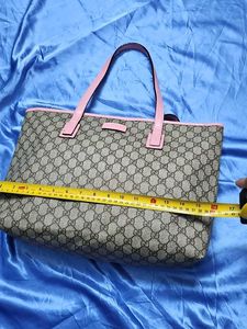 Authentic GUCCI GG Tote Bag Beige Pink Leather