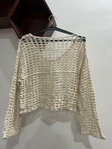 White Crochet Knit Top