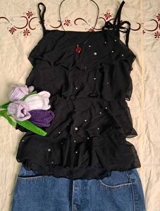 Ruffled Black Top