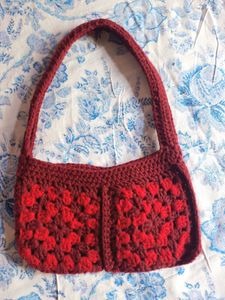 Crochet Maroon & Red Granny Square Bag