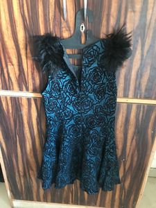 Feather Accent Teal Rose Dress