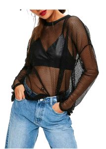 Black Mesh Long Sleeve Top