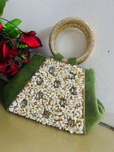 Olive Green Beaded Clutch