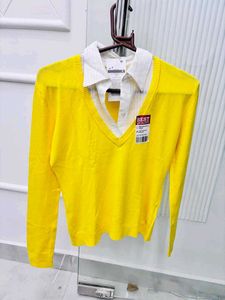 Yellow V-Neck Knit Sweater