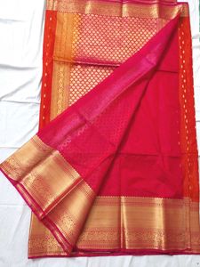 Orange &amp; Pink Pattu Saree