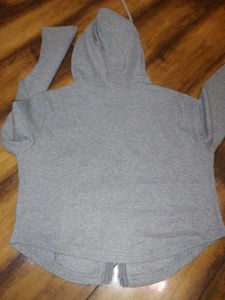 Gray Ribbed Zip-Up Hoodie