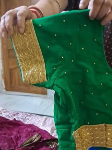Green-Red Party Saree with Blouse (36)