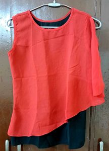 Athena Red Cut Sleeves Flutter Top