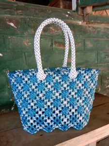 woven Blue & White tiffin Bag