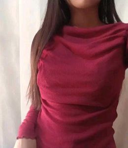 Burgundy One-Shoulder Long Sleeve Top