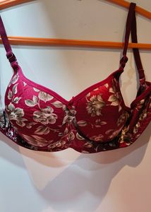 Maroon Printed Padded Bra