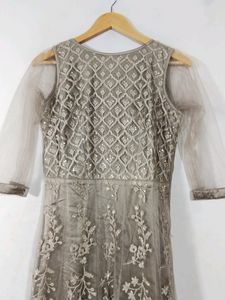 Grey Embroidery Printed Long Gown (Women)