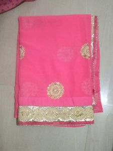 Pink 🩷 Saree with Gold Embroidery