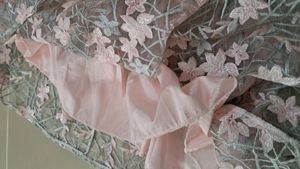 Beautiful Grey N Pink Floral Net Frock