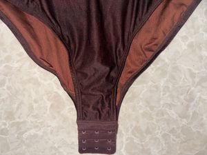 Chic Brown Satin Bodysuit – Size 32-34
