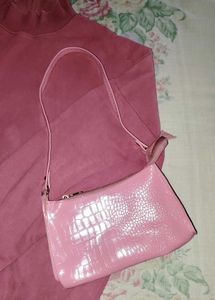 Pink Croc Embossed Baguette Bag