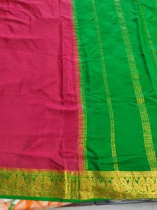Maronish Red And Green Pure Crepe Silk Saree