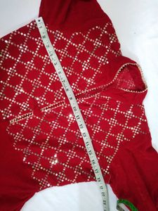 Winter wear Velvet Red Embroidered Kurta Set