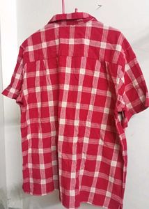 Red Cotton Check Shirt With Embroidery
