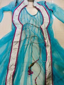 Elegant Teal &amp; Gold Anarkali Suit
