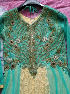 Teal Embellished Anarkali Dress(Size-M)