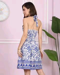 Stylish Blue &amp; White Print Dress