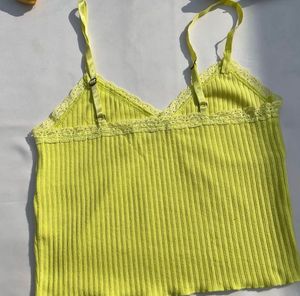 Neon Green Lace Trim Cami Tank Top