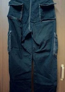 FuggaZe Black Contrast Stitch Cargo Pants