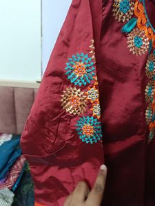 Embroidered Maroon Kurta