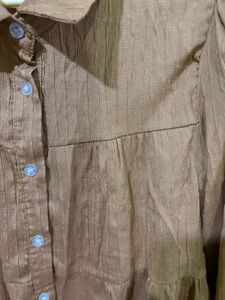 Brown Tiered Button-Down Blouse