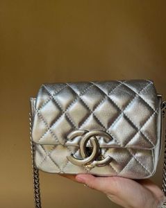 Authentic Chanel Metallic Silver Mini Flap Bag