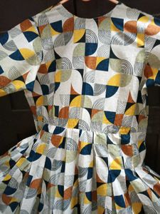 New Geometric Print Long Sleeve Anarkali kurti