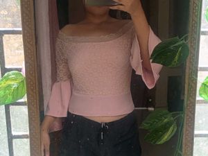 off shoulder pink top