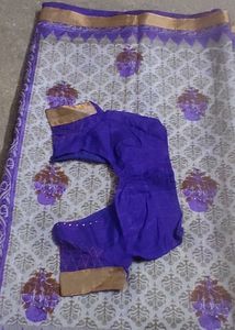 Violet Cotton Saree With Golden Border