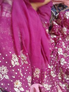 glitter Floral Purple saree