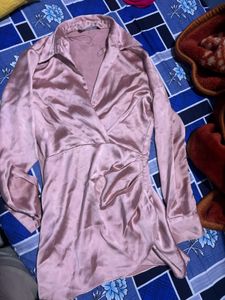 Pink Satin Wrap Dress