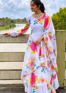 Elegant Floral Anarkali Kurta with Dupatta