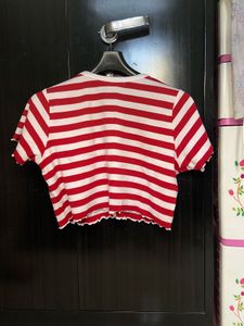 Red &amp; White Striped Crop Top