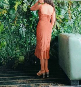 Chic Brown Ruffled Dress bodycone