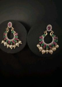 Pearl,Ruby and emerald dangle Earrings