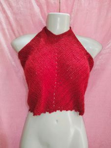 Red Crochet Halter Top