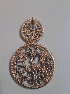 Navy &amp; Rhinestone Flower Earrings