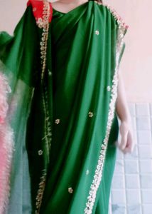 Heavy Stones Embroidered Saree With Blouse