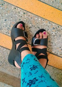 Black Straped Heels/ Wedges