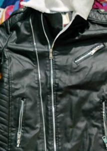 Shearling Collar Leather Moto Jacket