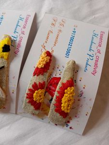 Flower &amp; Bee Embroidered Hair Clip