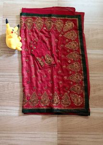 Red Embellished Saree with blouse