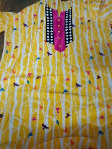 Yellow Bird Print Tunic Top