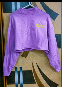 Zudio Cute Purple Cropped Oversized Sweatshirt