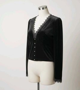 Elegant Black Velvet Cardigan